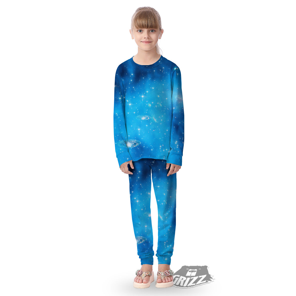 Starfield Galaxy Space Blue Cloud Print Kid's Pajamas-grizzshop