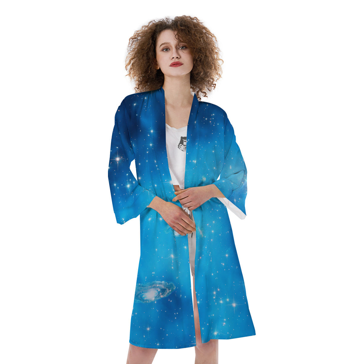 Starfield Galaxy Space Blue Cloud Print Kimono-grizzshop