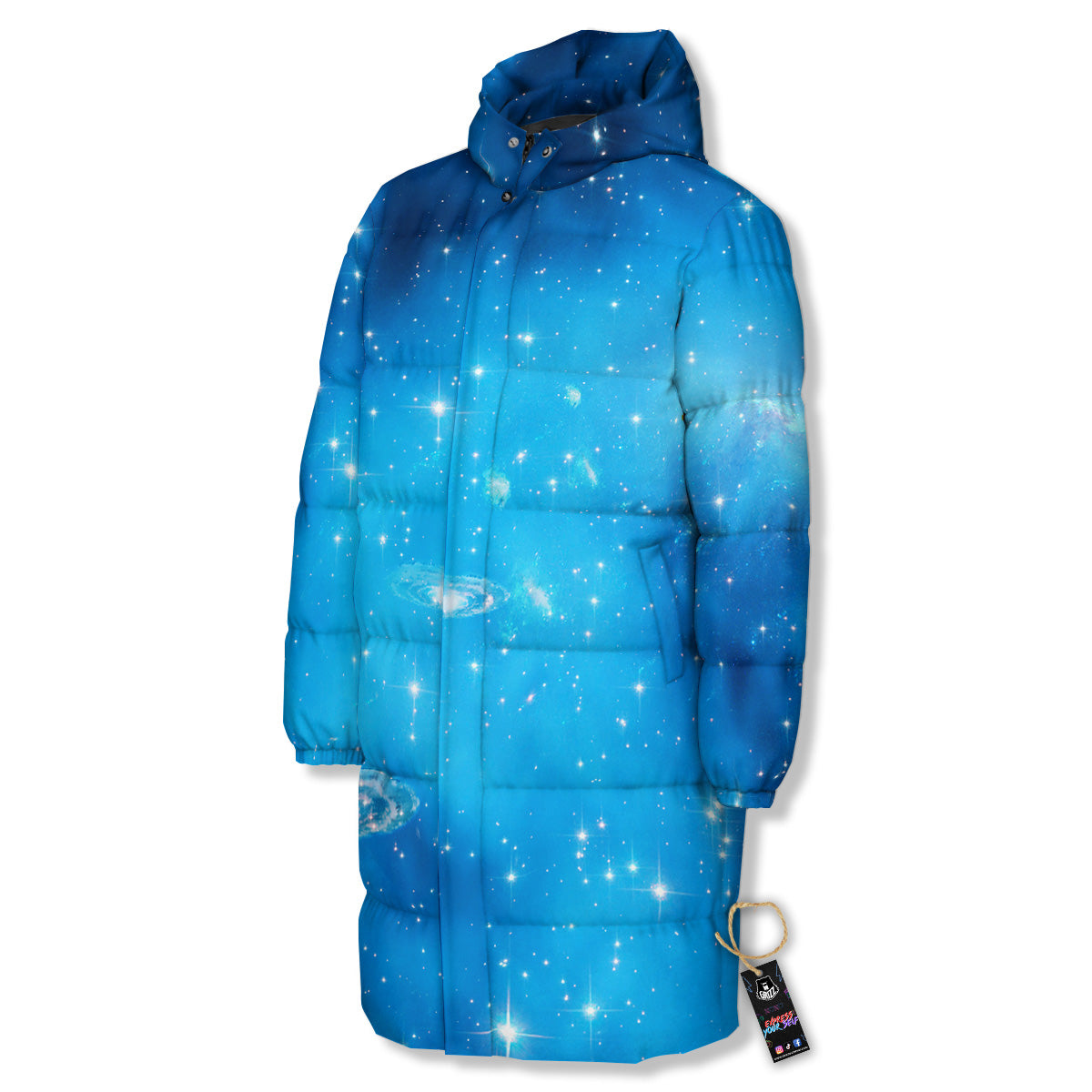 Starfield Galaxy Space Blue Cloud Print Long Down Jacket
