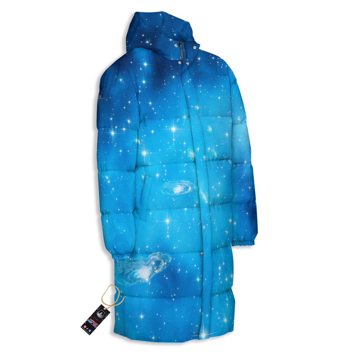 Starfield Galaxy Space Blue Cloud Print Long Down Jacket