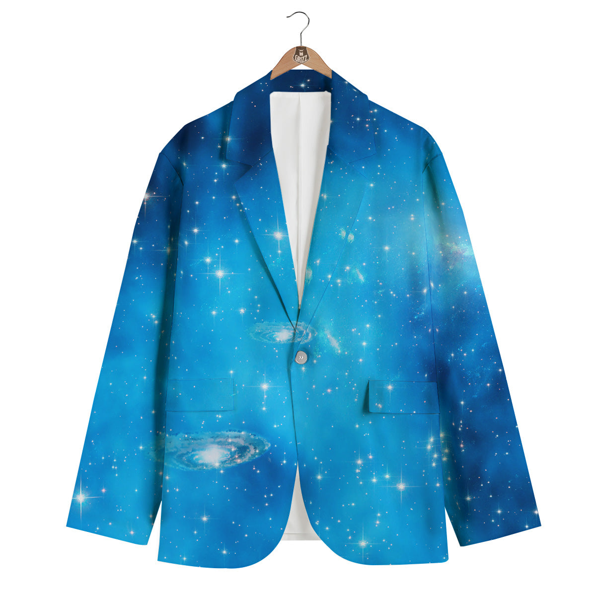 Starfield Galaxy Space Blue Cloud Print Men's Blazer-grizzshop