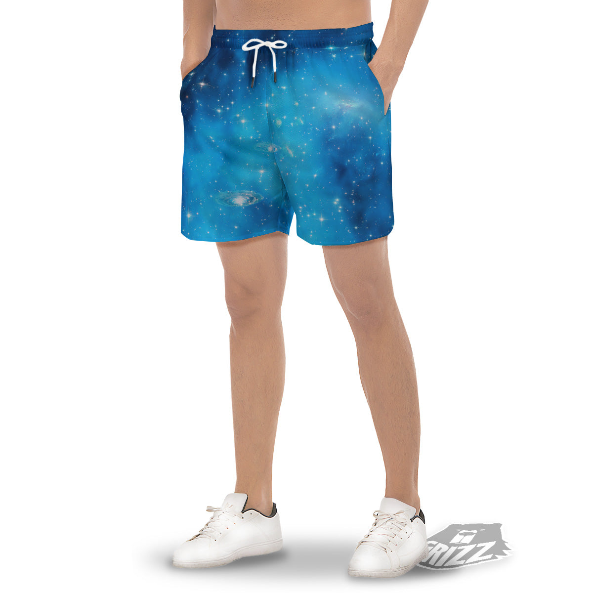 Starfield Galaxy Space Blue Cloud Print Men's Gym Shorts-grizzshop