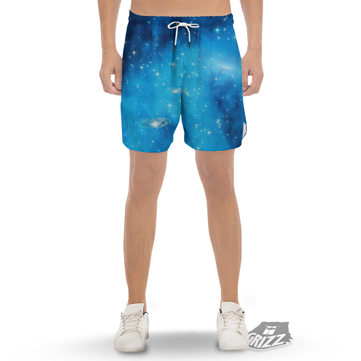 Starfield Galaxy Space Blue Cloud Print Men's Gym Shorts-grizzshop