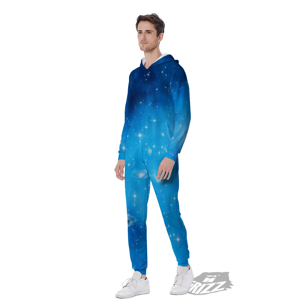 Starfield Galaxy Space Blue Cloud Print Men's Jumpsuit-grizzshop