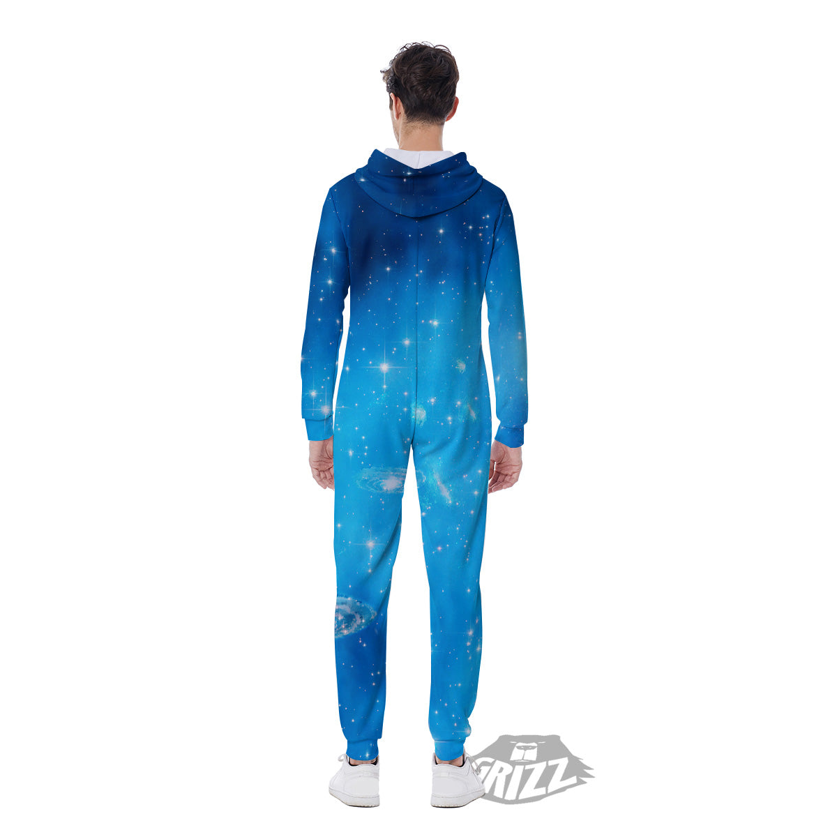 Starfield Galaxy Space Blue Cloud Print Men's Jumpsuit-grizzshop
