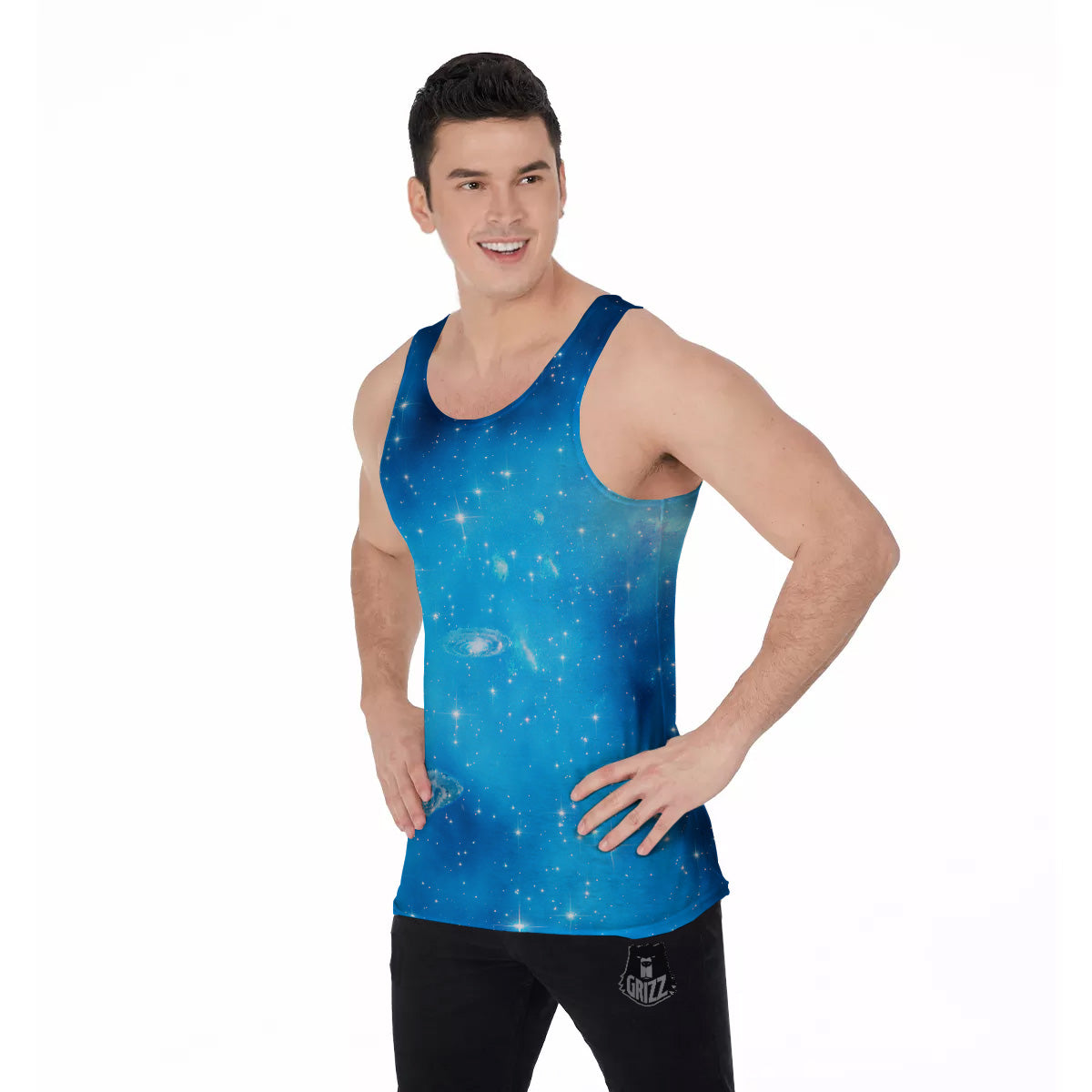 Starfield Galaxy Space Blue Cloud Print Men's Tank Top-grizzshop