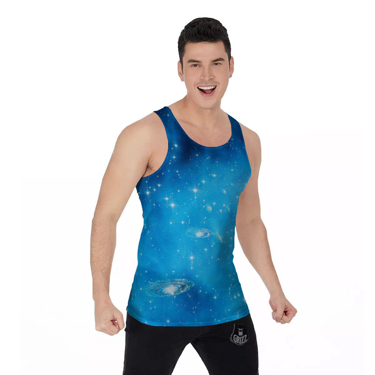 Starfield Galaxy Space Blue Cloud Print Men's Tank Top-grizzshop