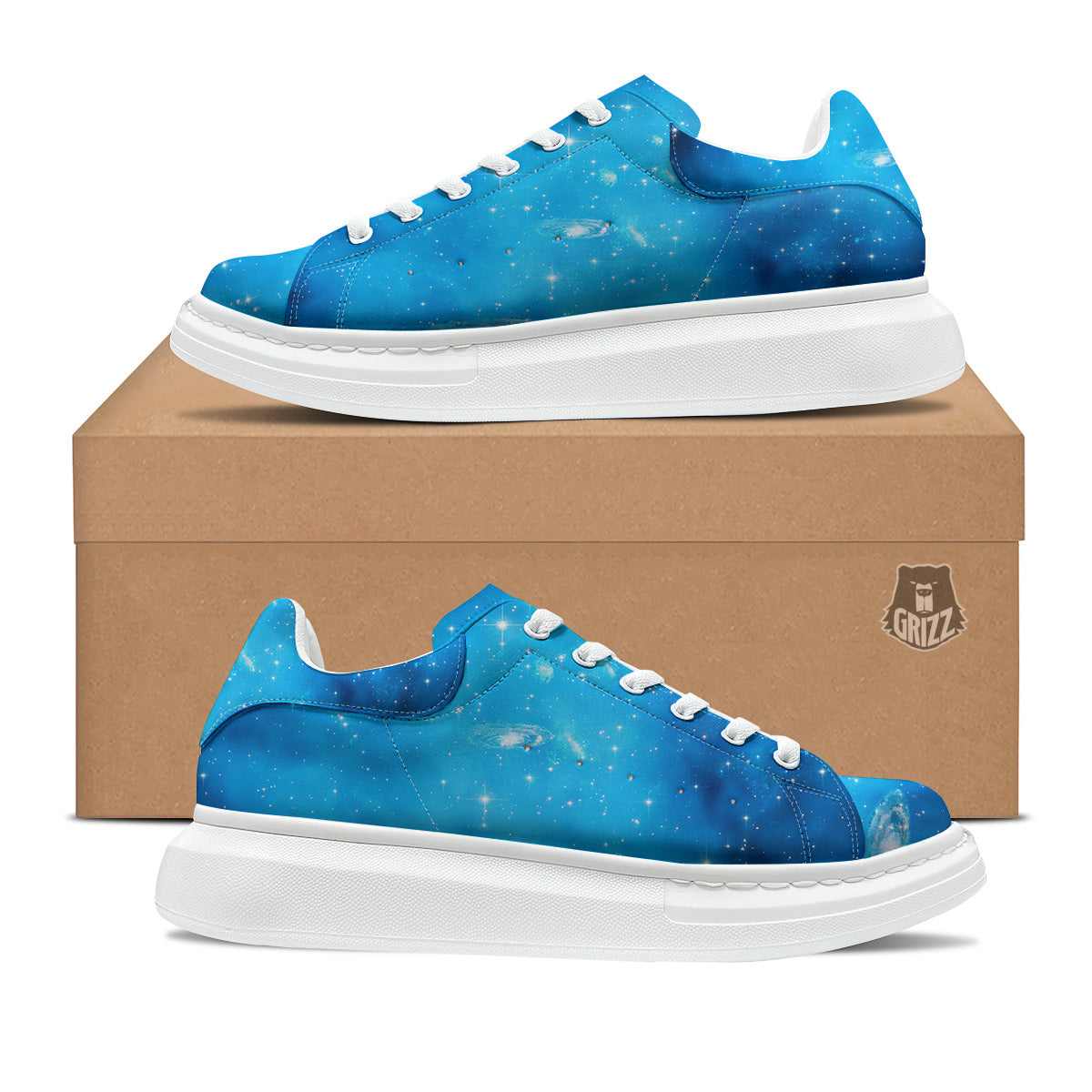 Starfield Galaxy Space Blue Cloud Print Platform Shoes-grizzshop