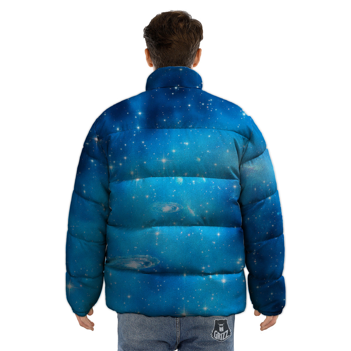 Starfield Galaxy Space Blue Cloud Print Puffer Jacket-grizzshop