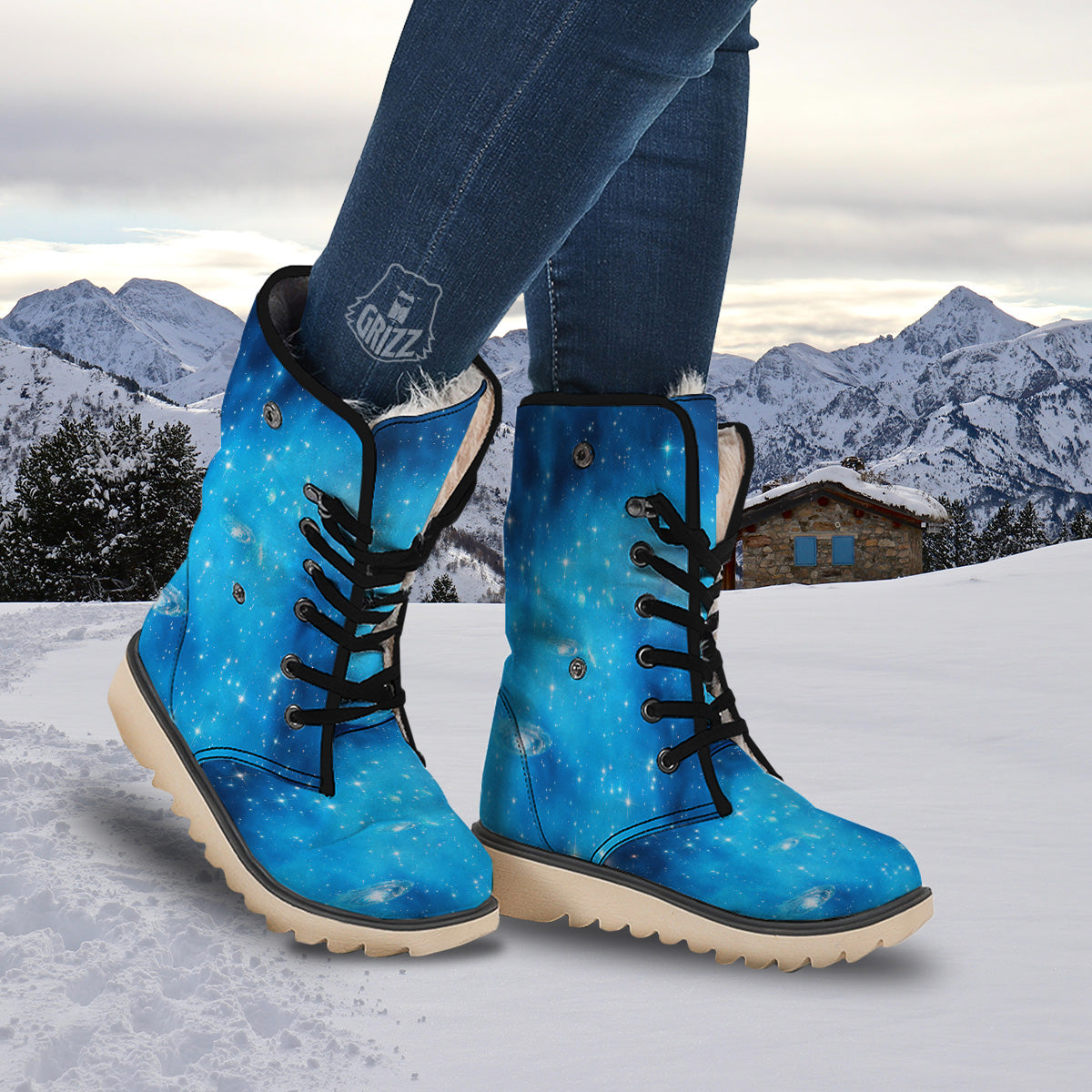 Starfield Galaxy Space Blue Cloud Print Snow Boots-grizzshop