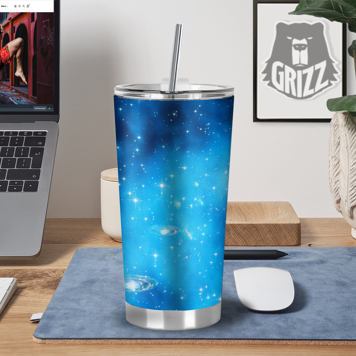 Starfield Galaxy Space Blue Cloud Print Tumbler-grizzshop