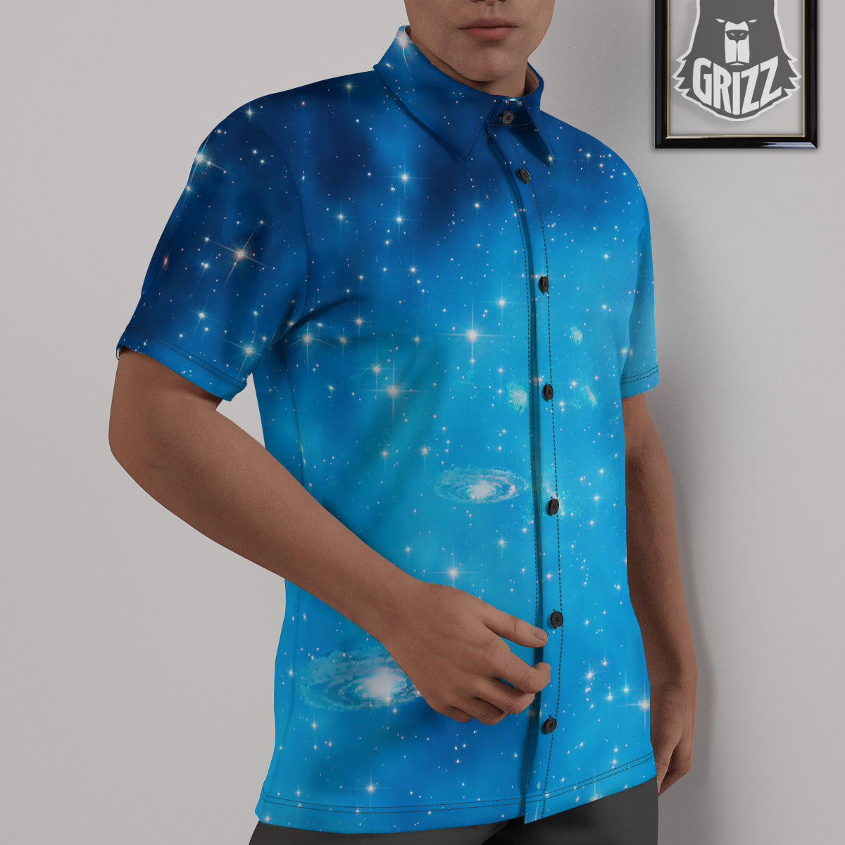 Starfield Galaxy Space Blue Cloud Print Untucked Shirts-grizzshop