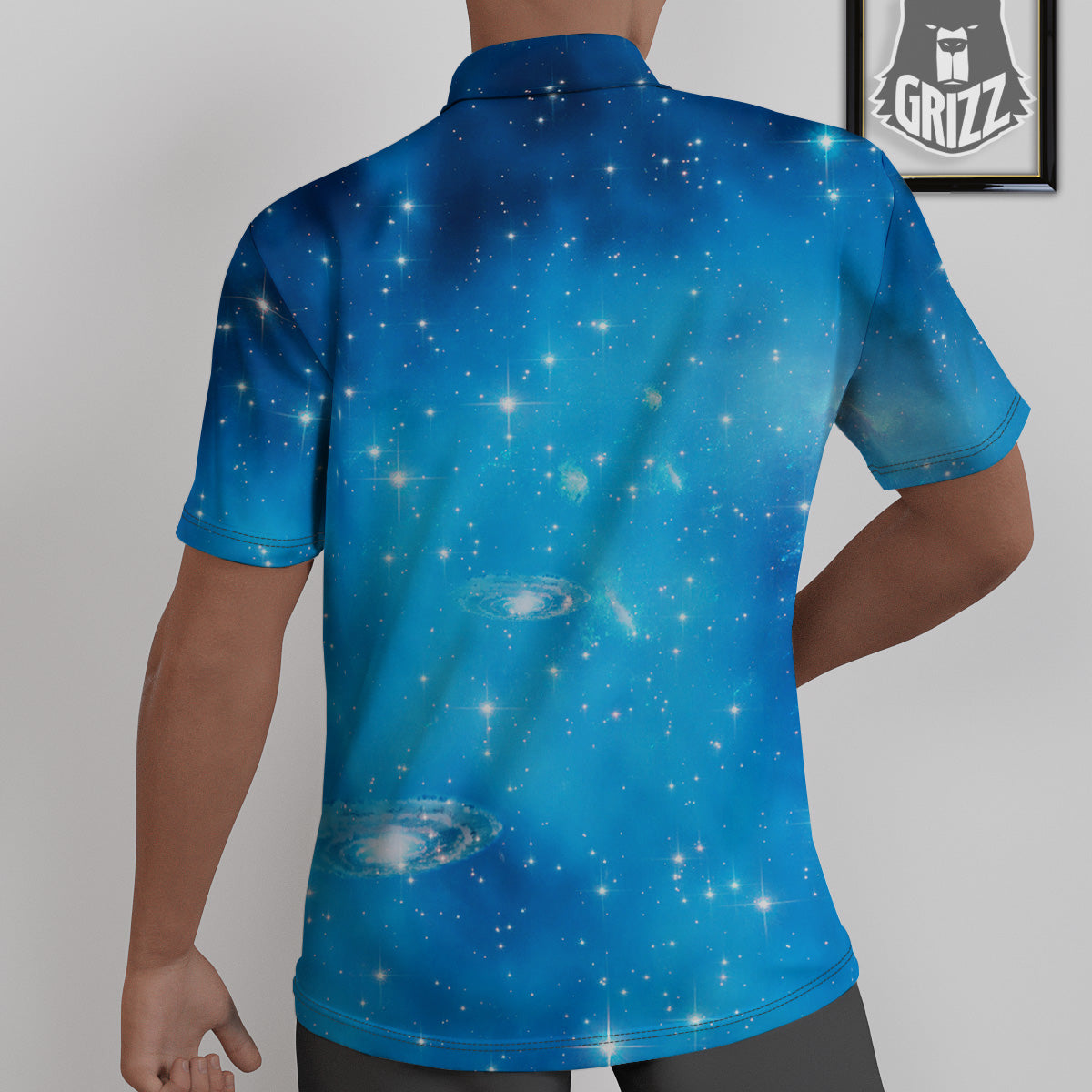 Starfield Galaxy Space Blue Cloud Print Untucked Shirts-grizzshop