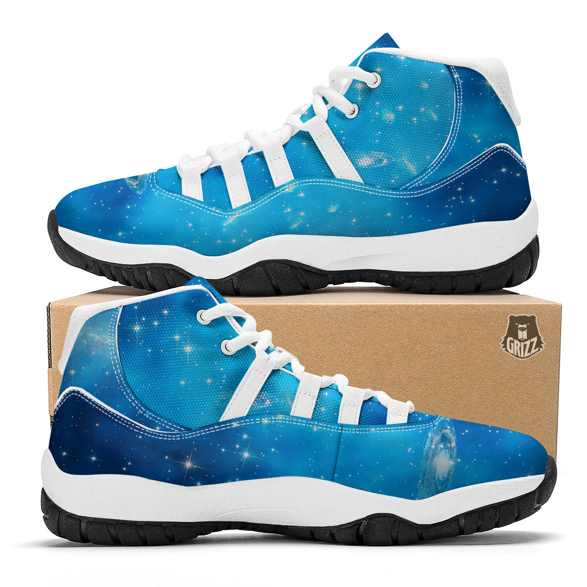 Starfield Galaxy Space Blue Cloud Print White Bball Shoes-grizzshop