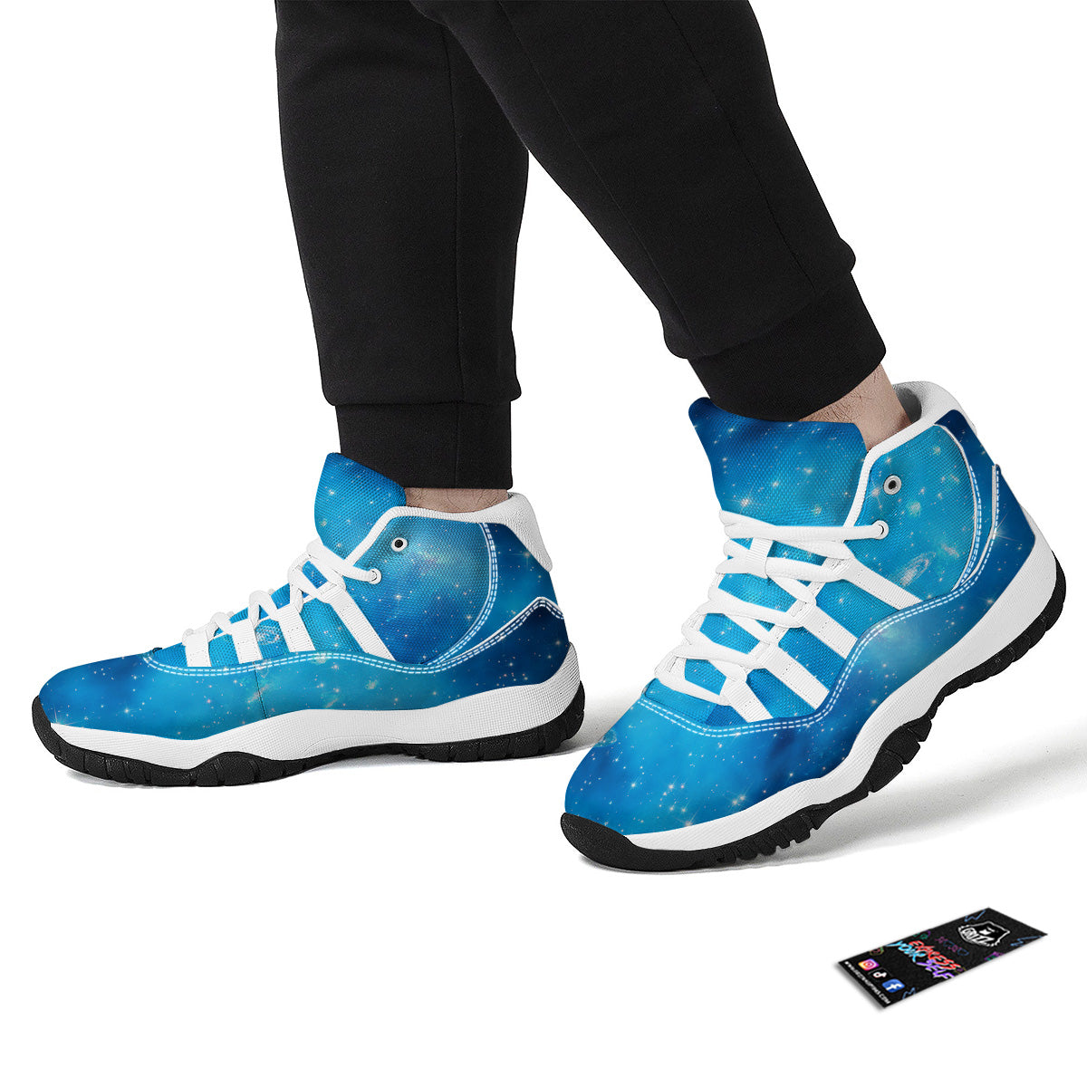 Starfield Galaxy Space Blue Cloud Print White Bball Shoes-grizzshop