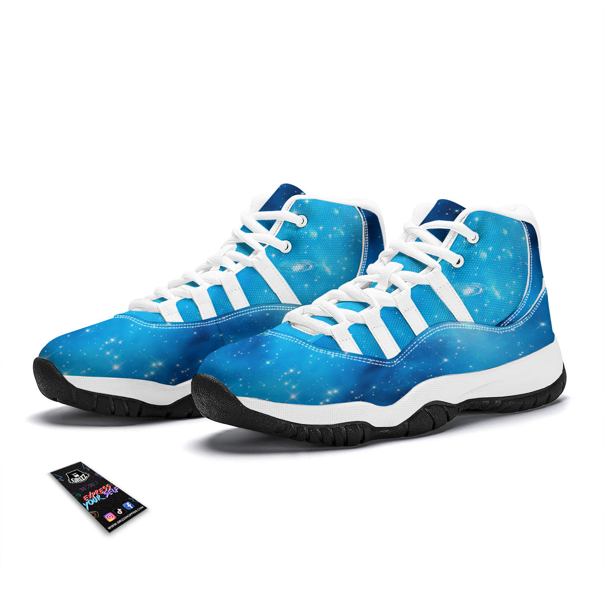 Starfield Galaxy Space Blue Cloud Print White Bball Shoes-grizzshop