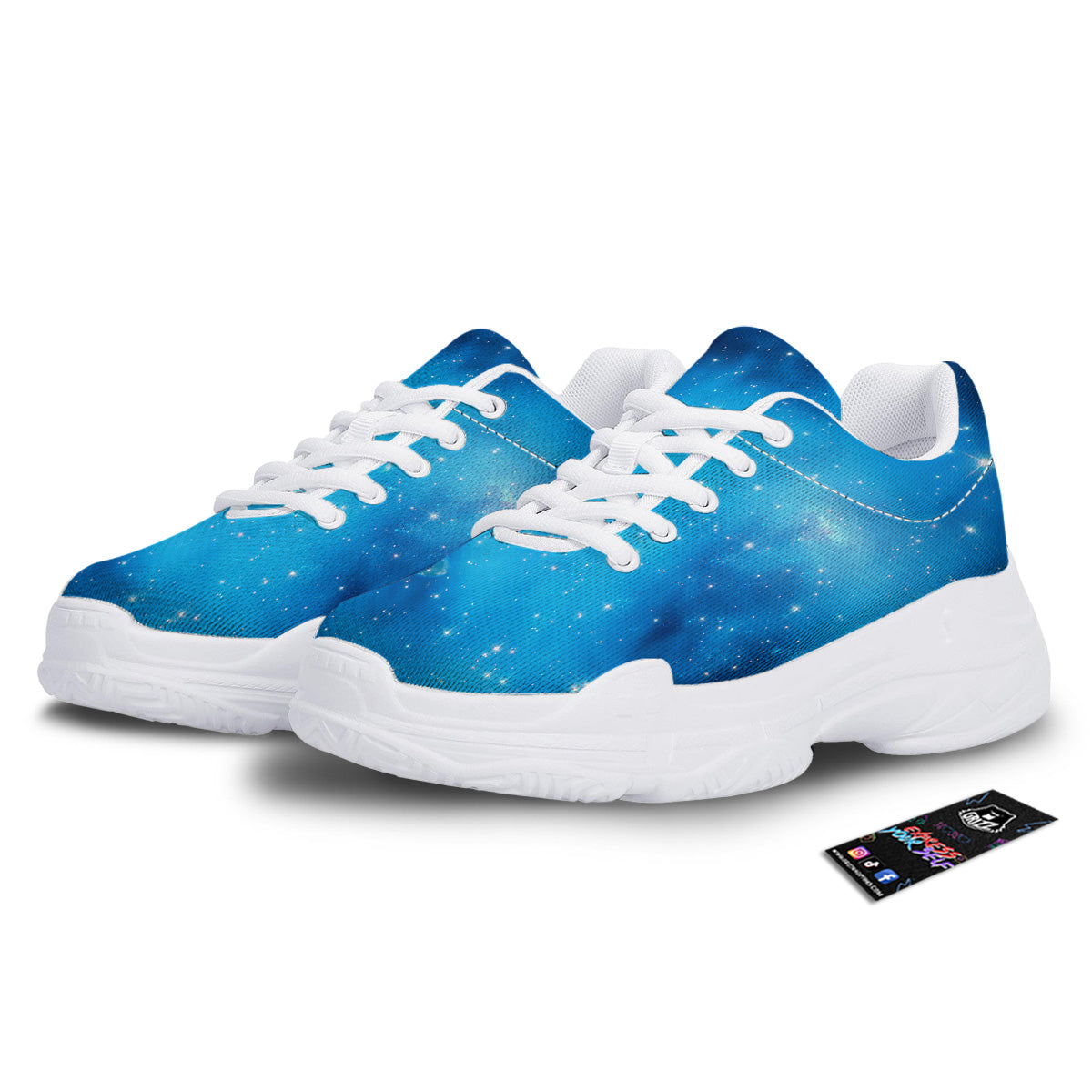 Starfield Galaxy Space Blue Cloud Print White Chunky Shoes-grizzshop