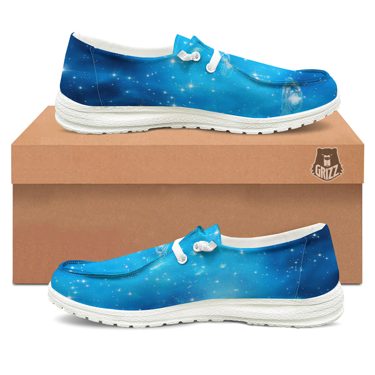 Starfield Galaxy Space Blue Cloud Print White Loafers-grizzshop