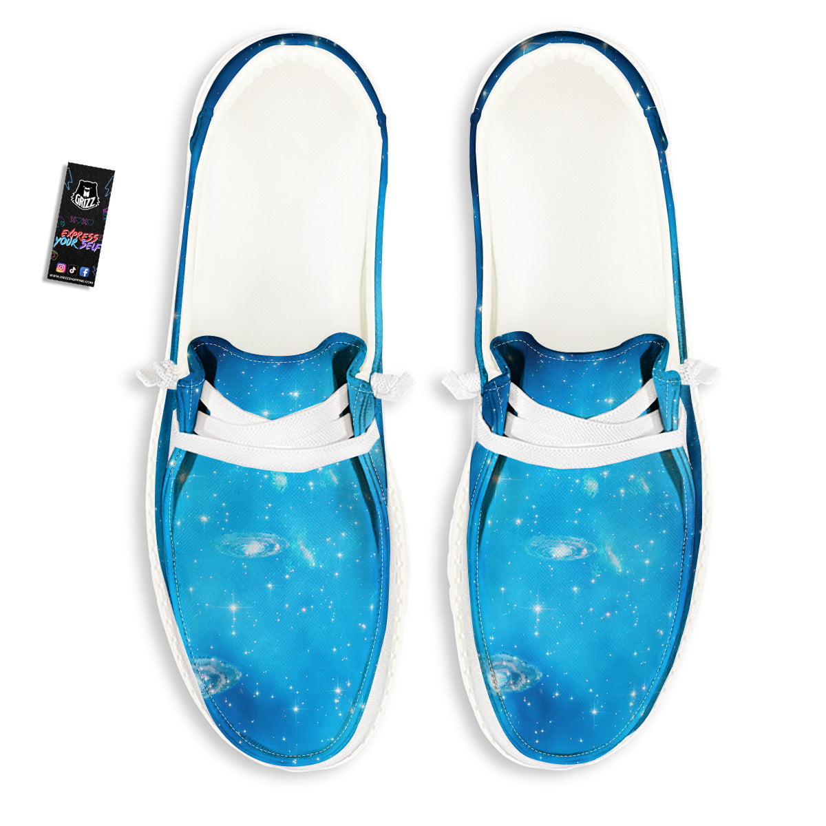Starfield Galaxy Space Blue Cloud Print White Loafers-grizzshop