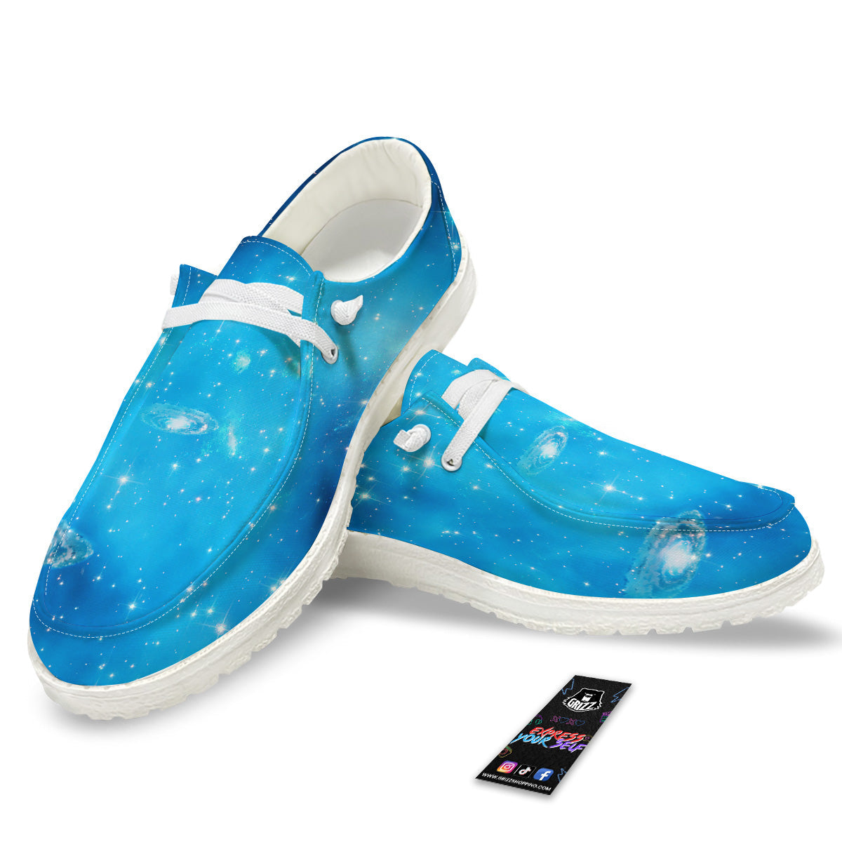 Starfield Galaxy Space Blue Cloud Print White Loafers-grizzshop