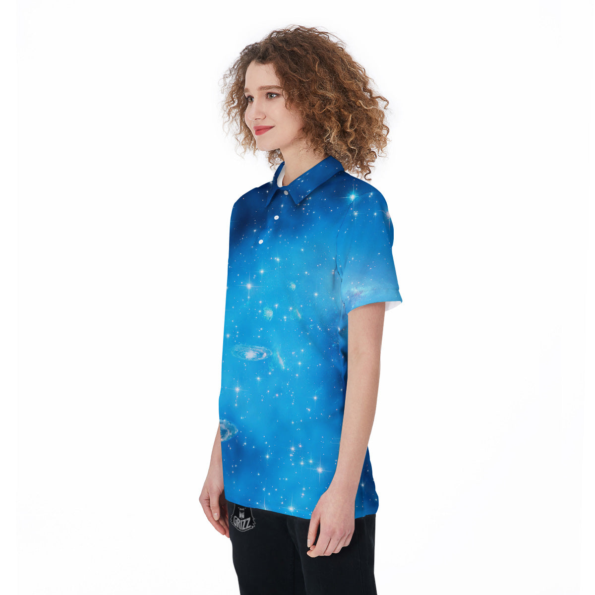 Starfield Galaxy Space Blue Cloud Print Women's Golf Shirts-grizzshop