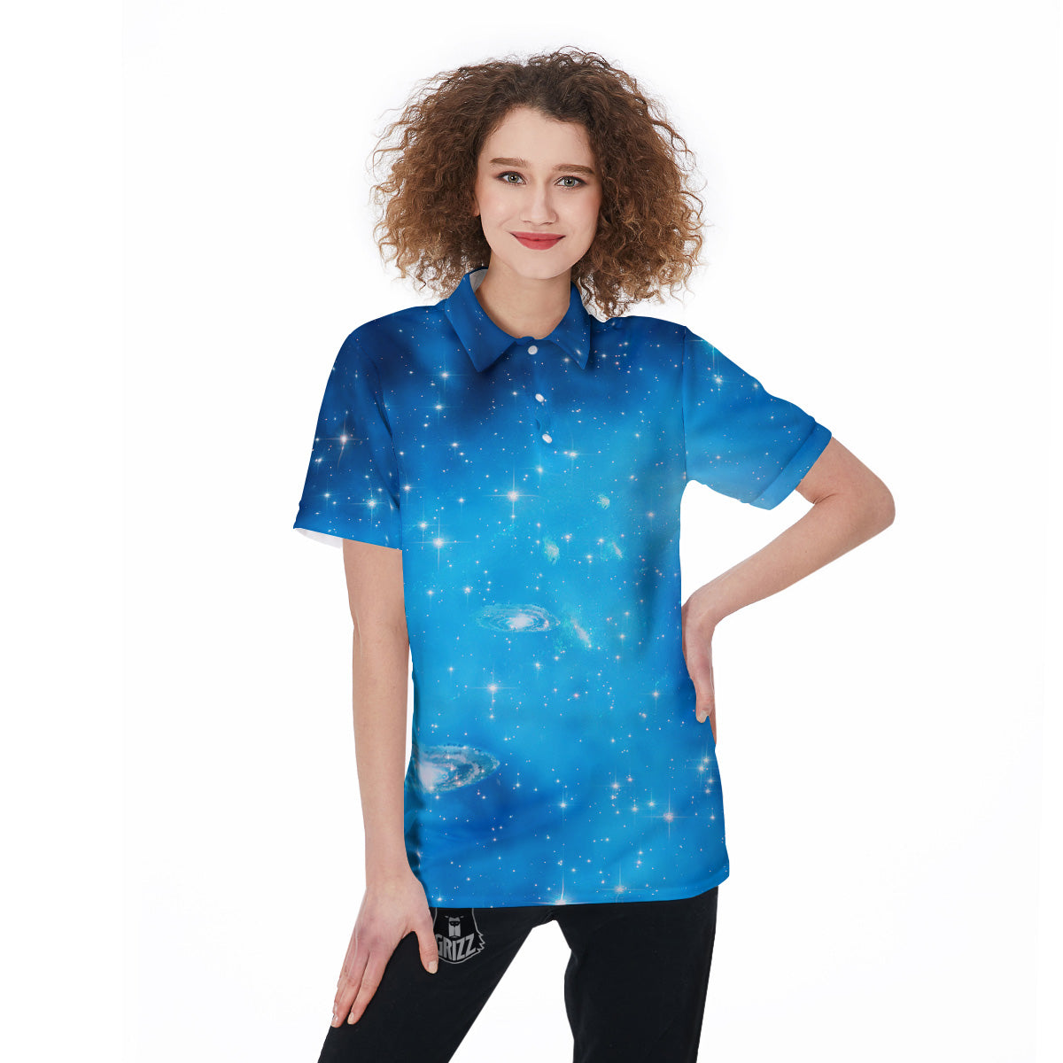 Starfield Galaxy Space Blue Cloud Print Women's Golf Shirts-grizzshop