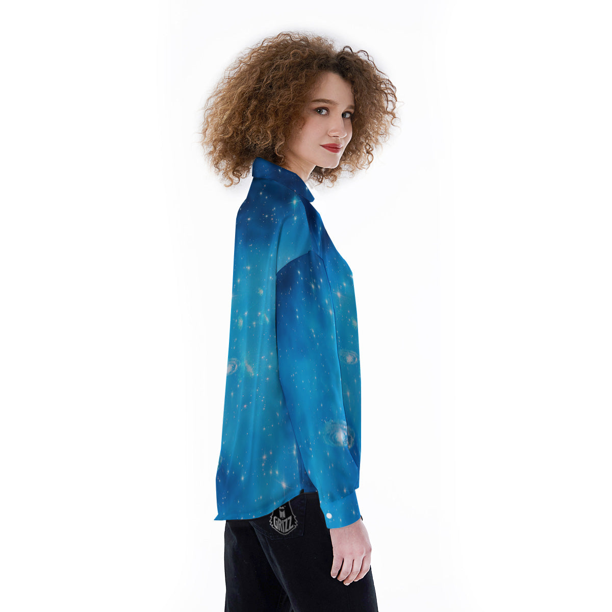 Starfield Galaxy Space Blue Cloud Print Women's Long Sleeve Shirts-grizzshop