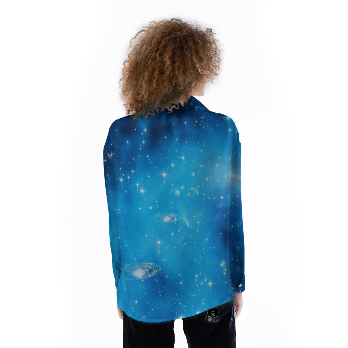 Starfield Galaxy Space Blue Cloud Print Women's Long Sleeve Shirts-grizzshop