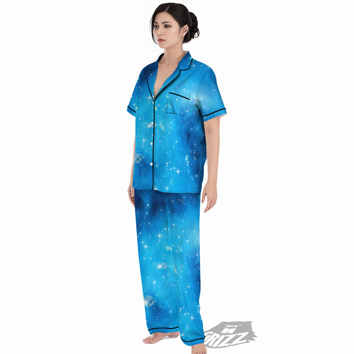 Starfield Galaxy Space Blue Cloud Print Women's Pajamas Set-grizzshop