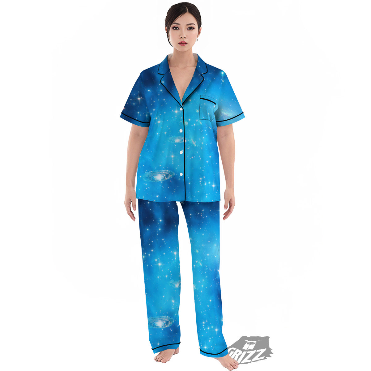 Starfield Galaxy Space Blue Cloud Print Women's Pajamas Set-grizzshop