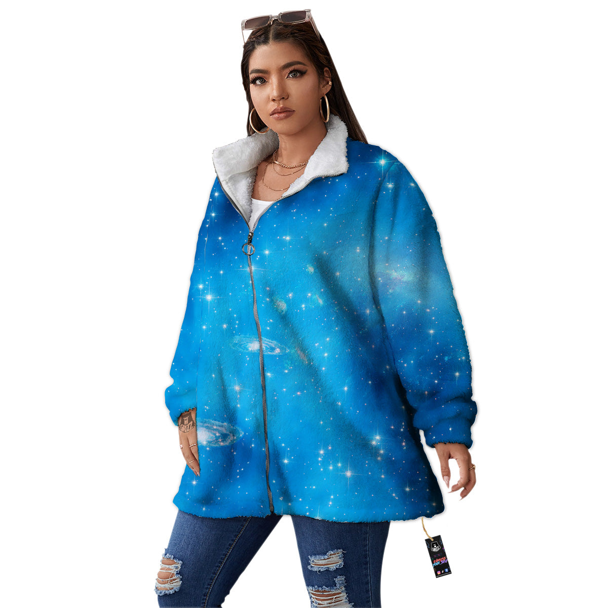 Starfield Galaxy Space Blue Cloud Print Women's Sherpa Jacket-grizzshop