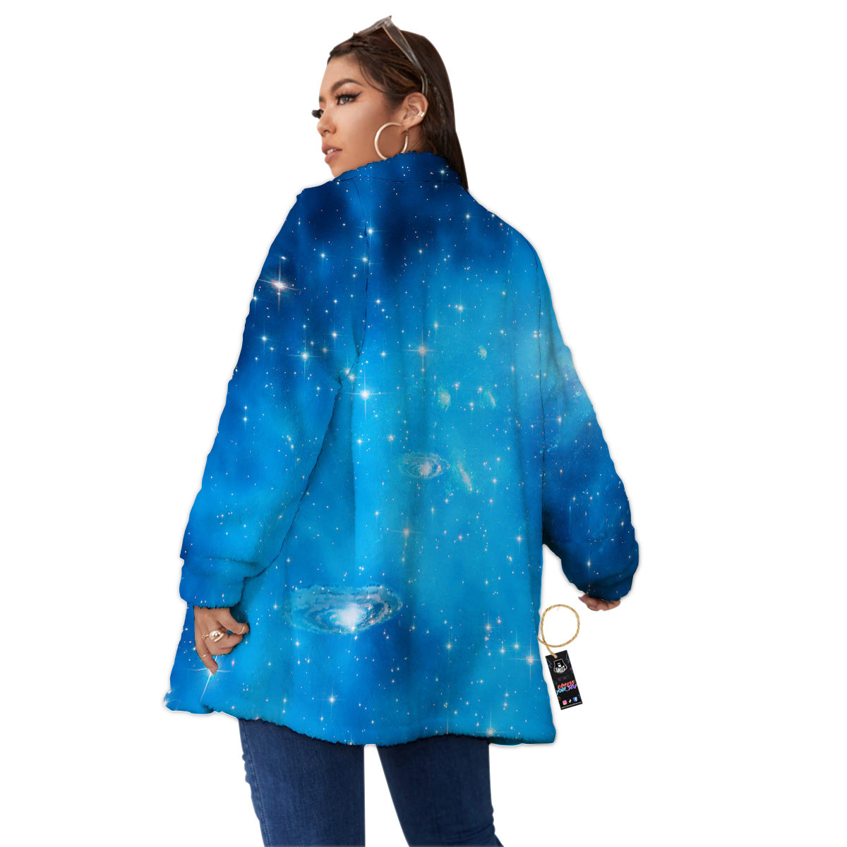 Starfield Galaxy Space Blue Cloud Print Women's Sherpa Jacket-grizzshop
