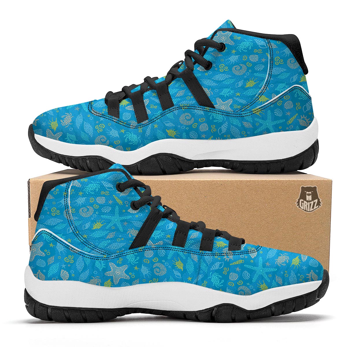 Starfish Ocean Print Pattern Black Bball Shoes-grizzshop