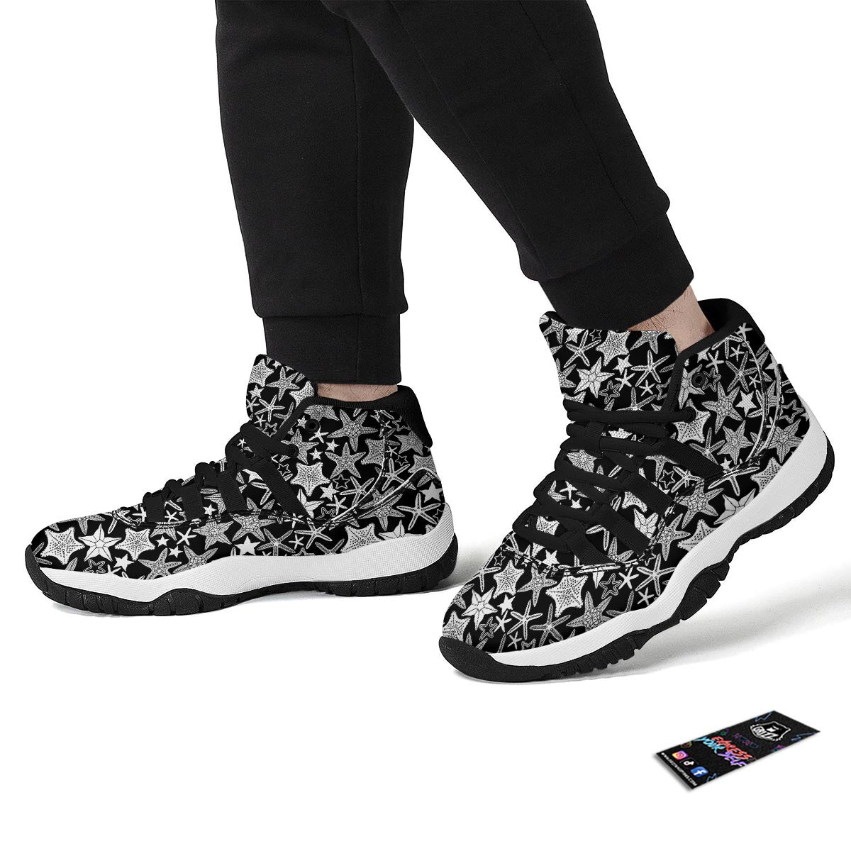Starfish Print Pattern Black Bball Shoes-grizzshop