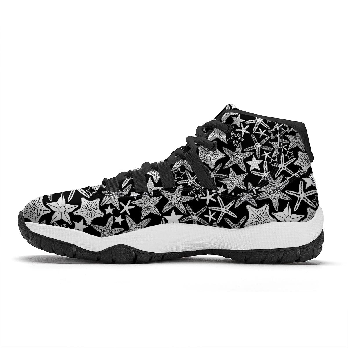 Starfish Print Pattern Black Bball Shoes-grizzshop