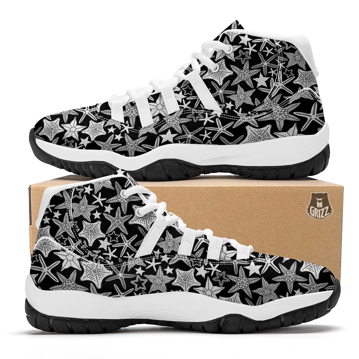 Starfish Print Pattern White Bball Shoes-grizzshop