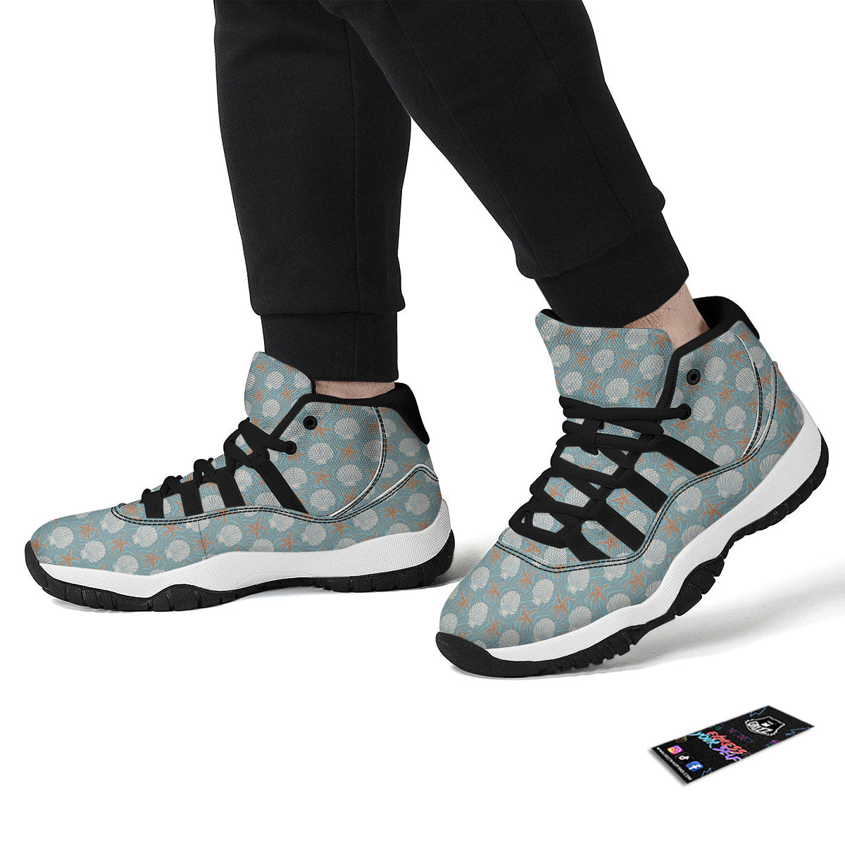 Starfish Shell Pattern Print Black Bball Shoes-grizzshop