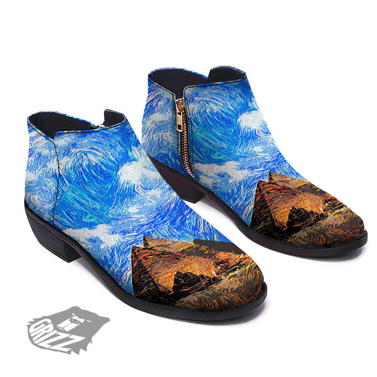 Starring Night Pyramids Print Ankle Boots-grizzshop