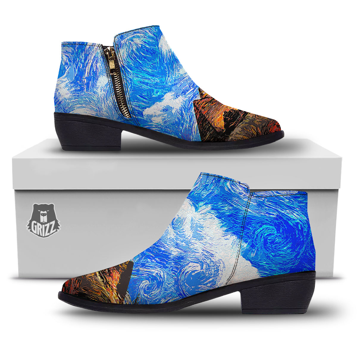 Starring Night Pyramids Print Ankle Boots-grizzshop