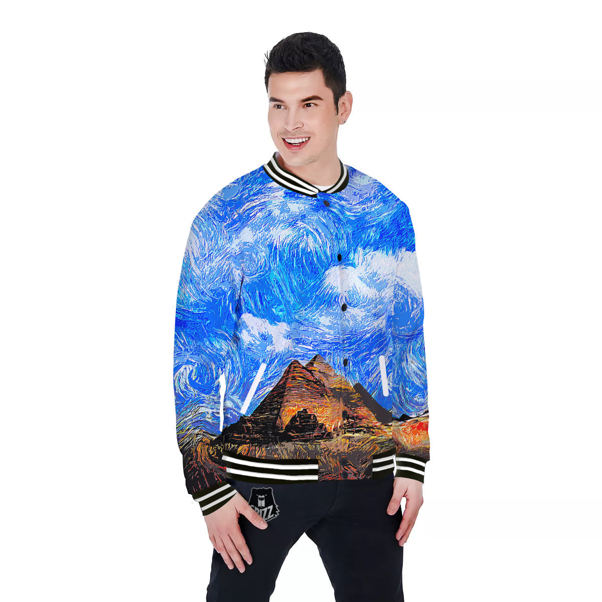 Starring Night Pyramids Print Baseball Jacket-grizzshop