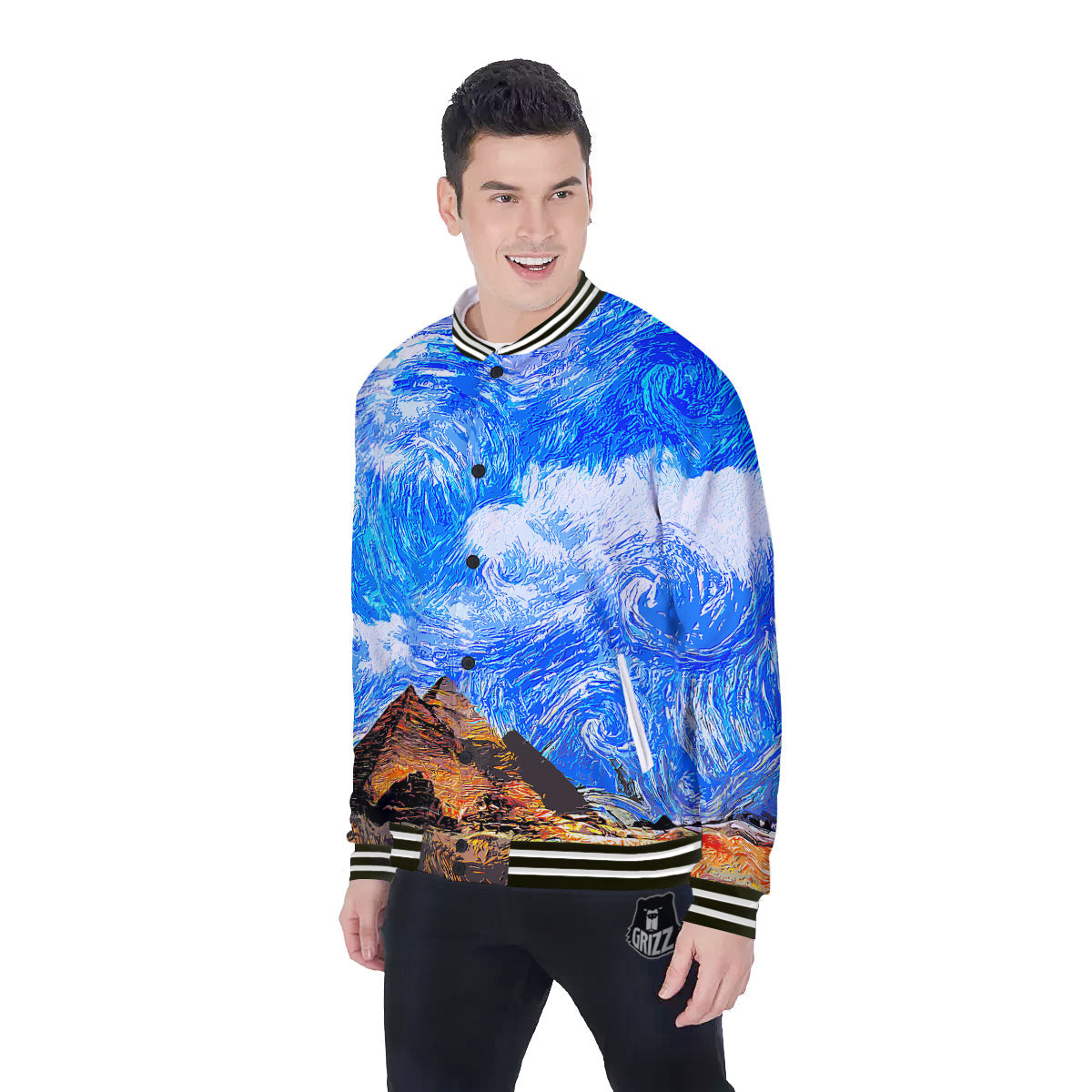 Starring Night Pyramids Print Baseball Jacket-grizzshop