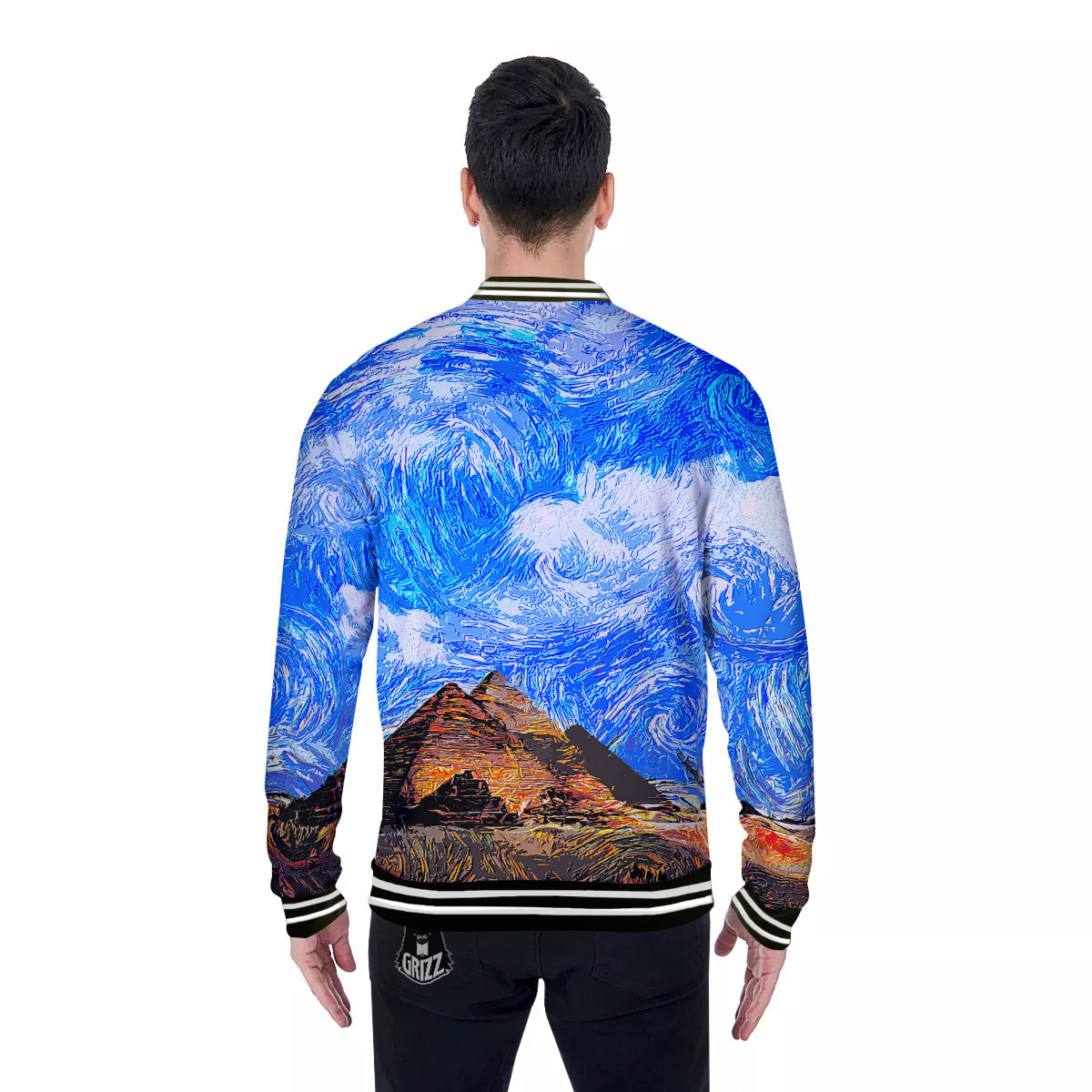 Starring Night Pyramids Print Baseball Jacket-grizzshop