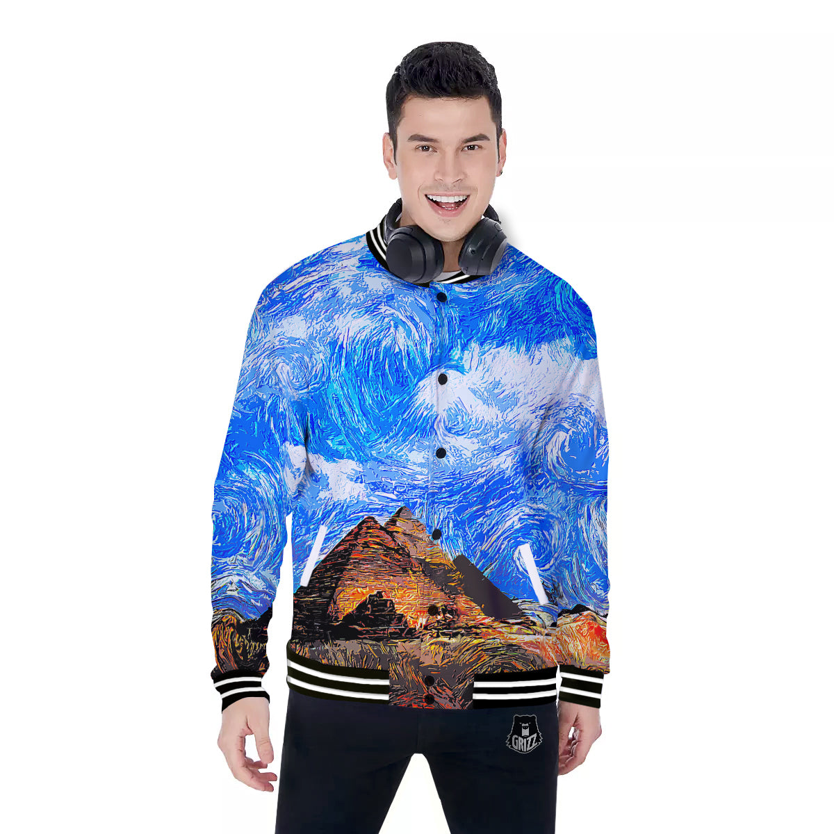 Starring Night Pyramids Print Baseball Jacket-grizzshop