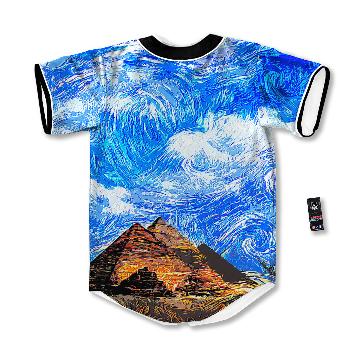 Starring Night Pyramids Print Baseball Jersey-grizzshop