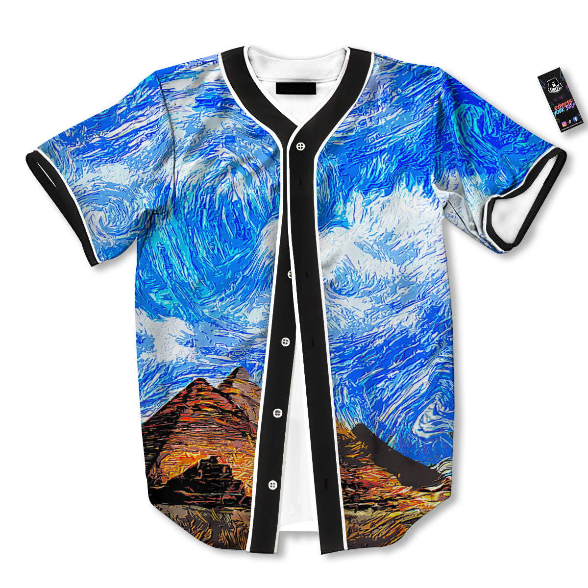 Starring Night Pyramids Print Baseball Jersey-grizzshop