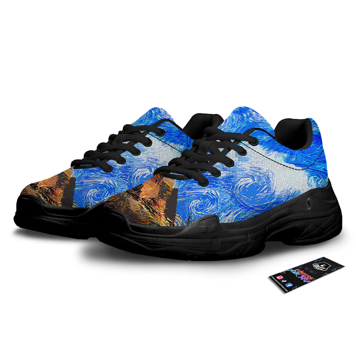 Starring Night Pyramids Print Black Chunky Shoes-grizzshop