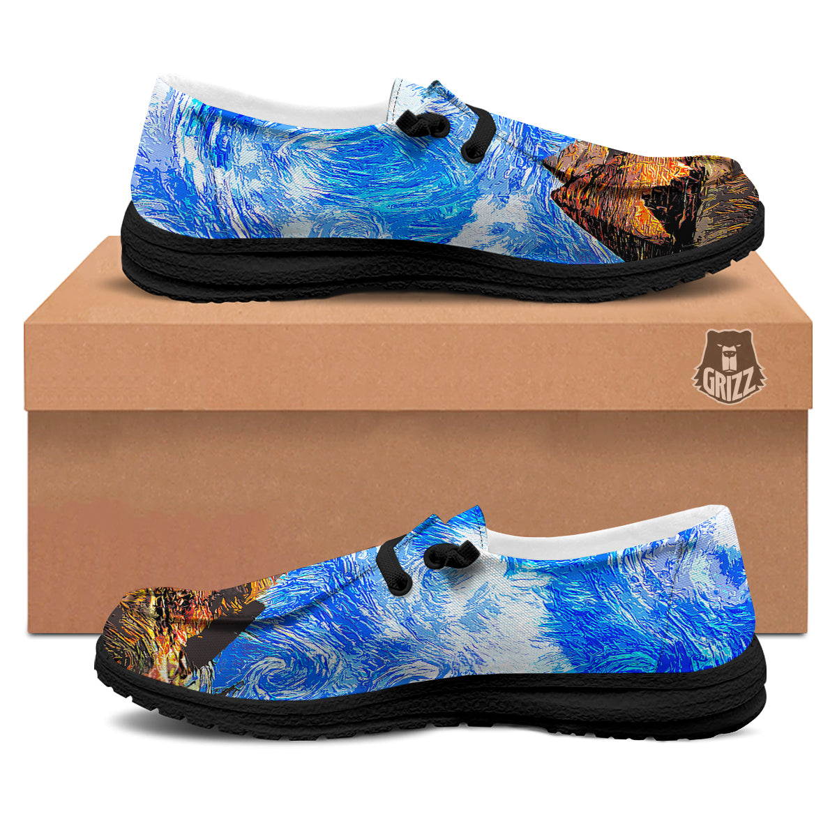 Starring Night Pyramids Print Black Loafers-grizzshop