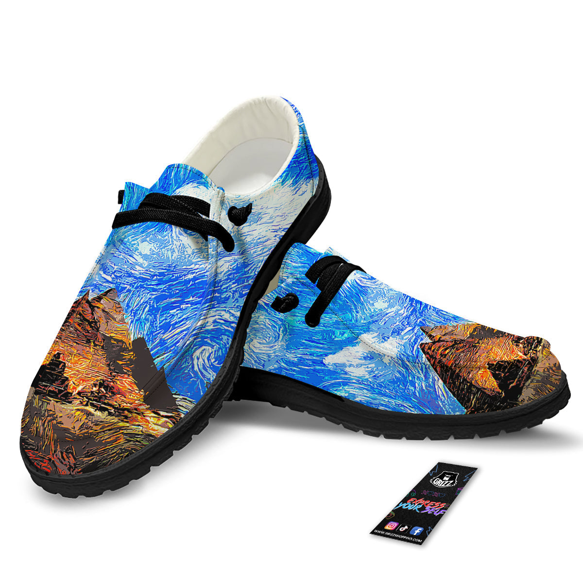 Starring Night Pyramids Print Black Loafers-grizzshop
