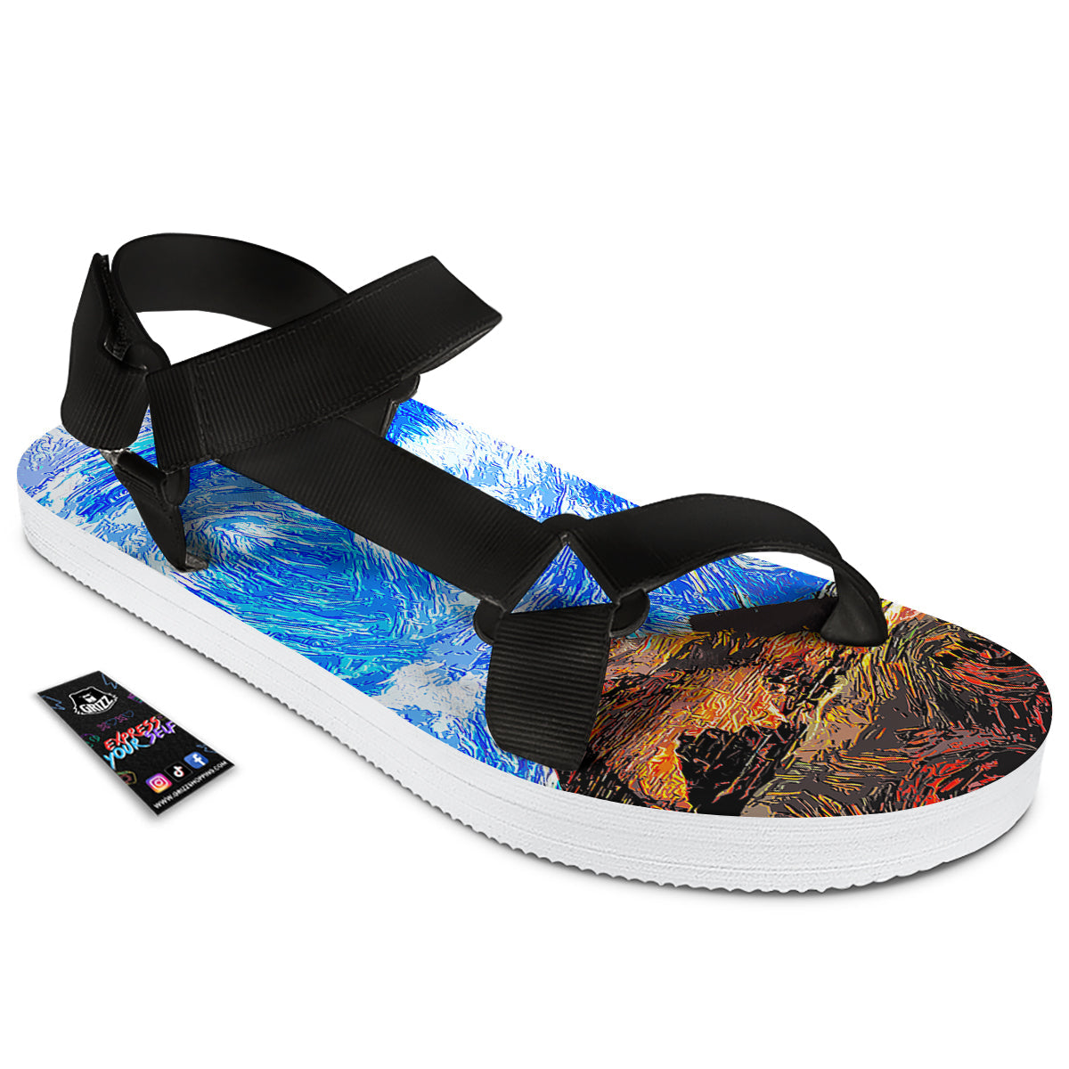 Starring Night Pyramids Print Black Open Toe Sandals-grizzshop