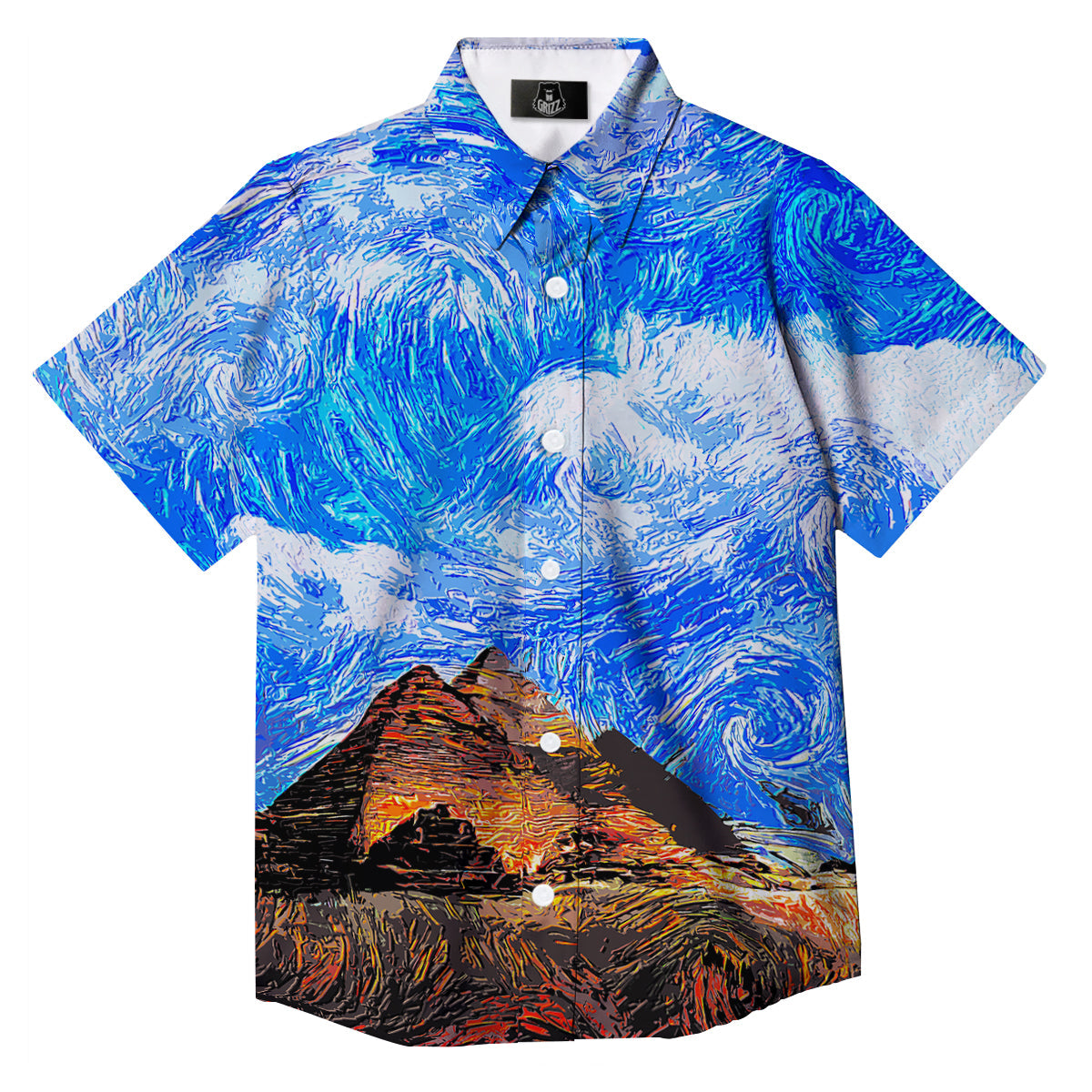 Starring Night Pyramids Print Button Up Shirt-grizzshop